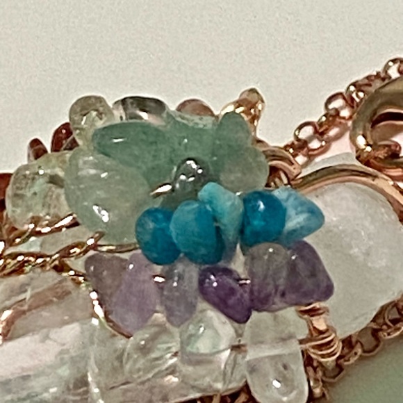 Clear Quartz point and natural stone chakra tree design pendant and chain - Picture 3 of 9